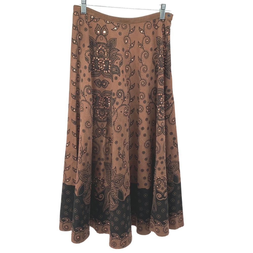 Nouveau Pink Western Bias Cut Maxi Skirt Sequin Bead Corduroy Brown Black Small